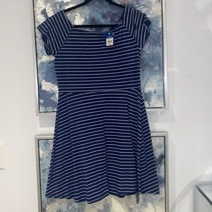 Blue and white striped skater dress